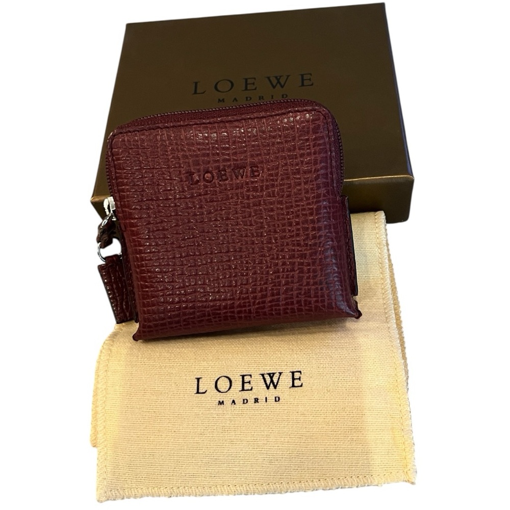 Loewe Deep Red Textured Leather Wallet/Coin Purse